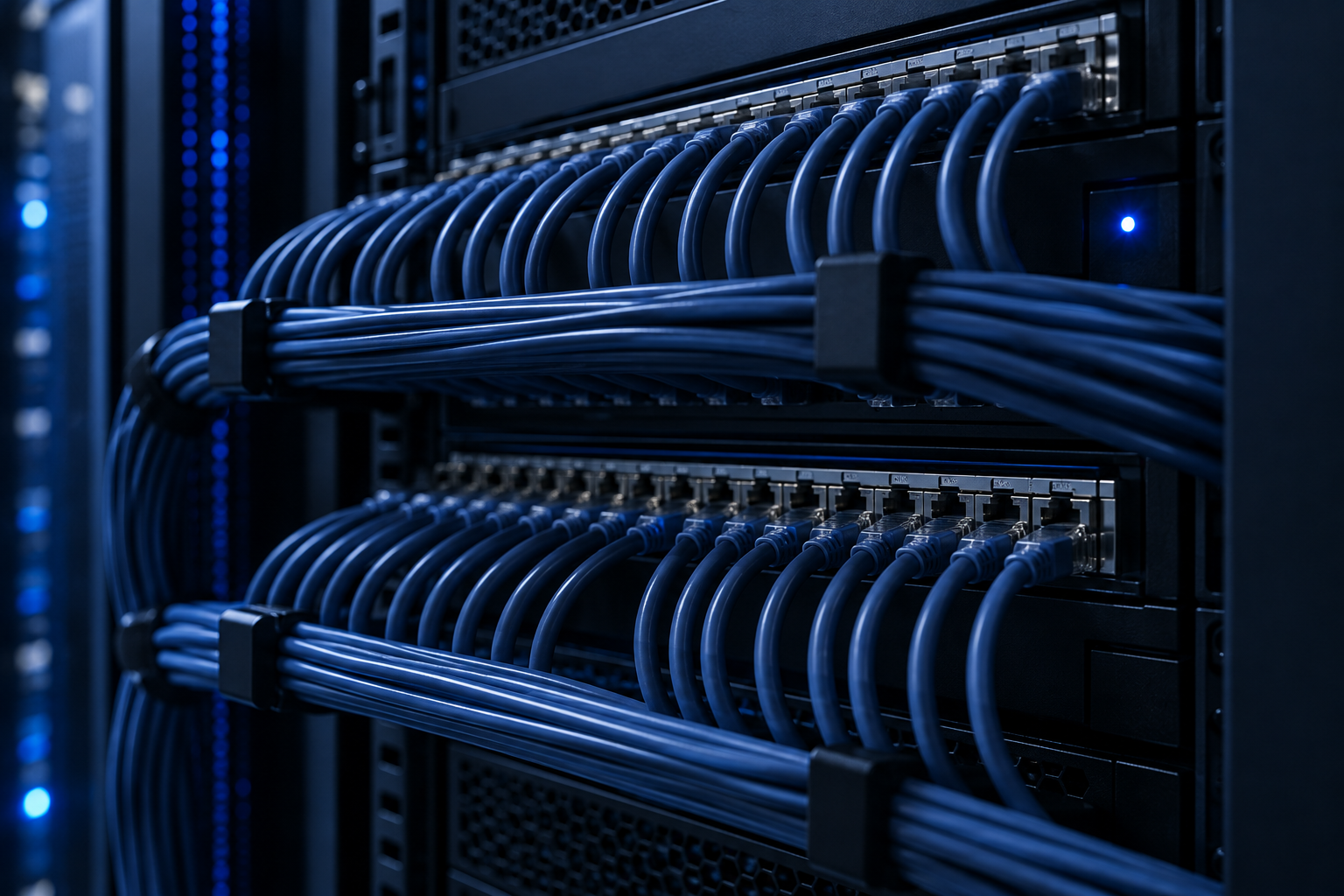 Ordered network cabling in a technology rack